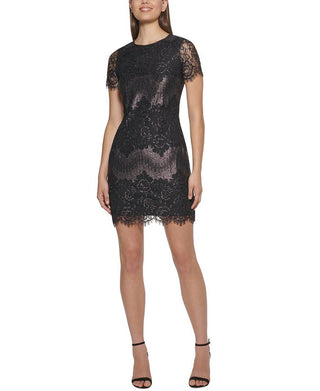 Kensie Women's Lace Shimmer Mini Dress Black Size 10