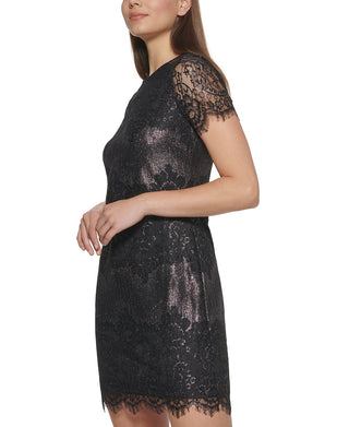 Kensie Women's Lace Shimmer Mini Dress Black Size 10