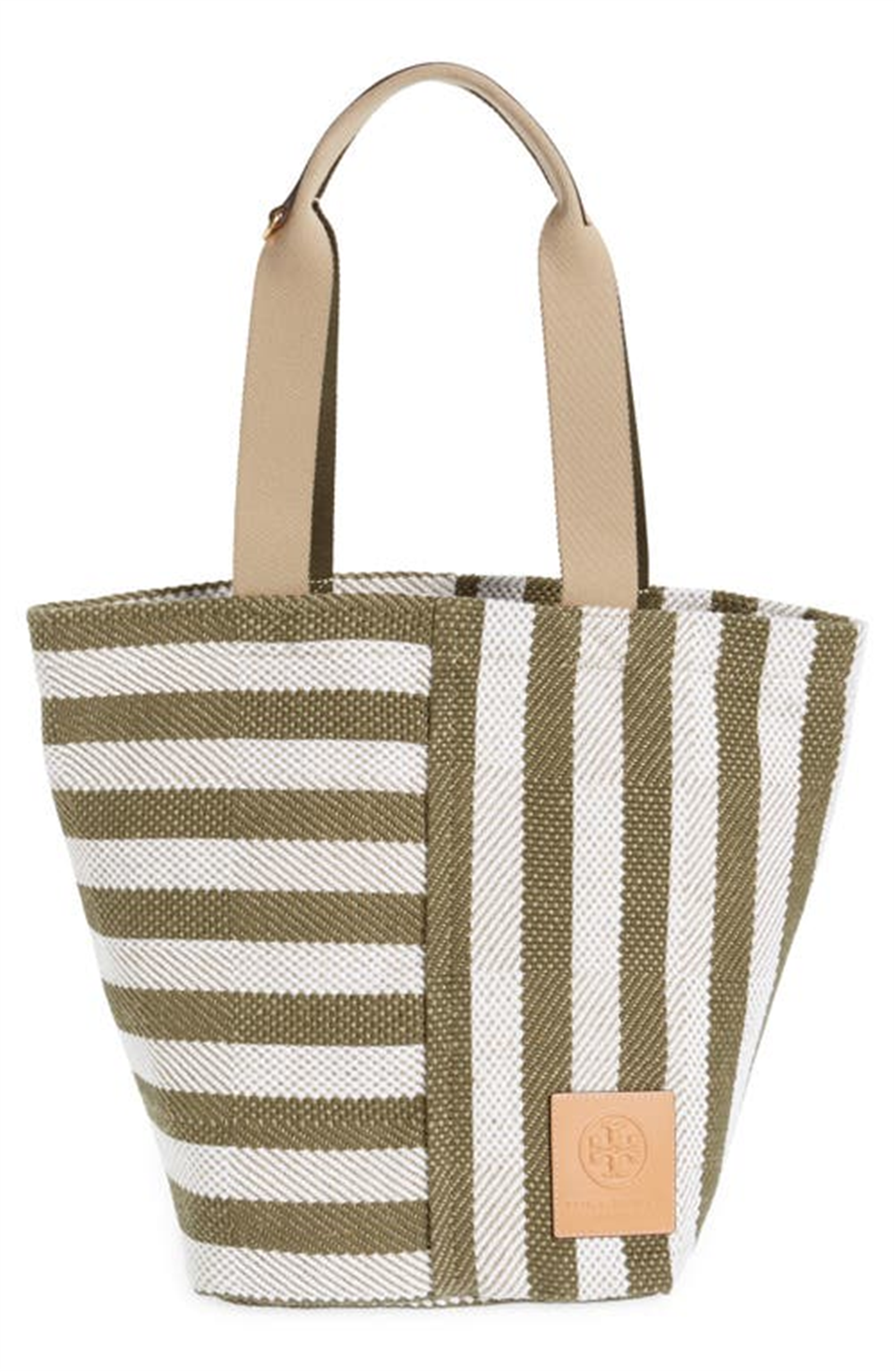 Tory Burch Women's Gracie Striped Canvas Tote Green Size Regular