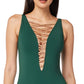 Bleu By Rod Beattie Women's Let's Get Knotty Lace Down One Piece Swimsuit Green Size 6