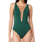 Bleu By Rod Beattie Women's Let's Get Knotty Lace Down One Piece Swimsuit Green Size 6