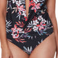 Bar III Women's Floral Print Tankini Top Swimsuit Black