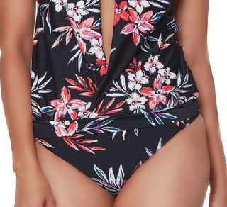 Bar III Women's Floral Print Tankini Top Swimsuit Black