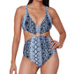 Bar III Women's Printed Ring Monokini One Piece Swimsuit Blue