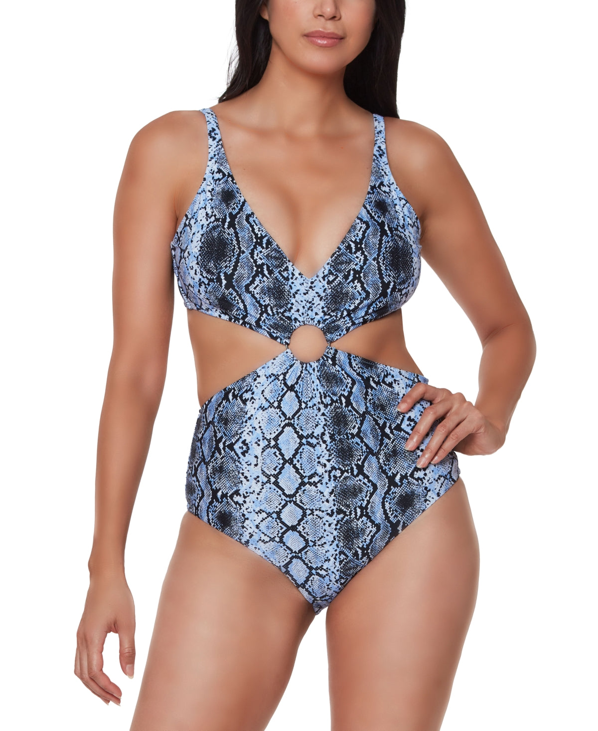 Bar III Women's Printed Ring Monokini One Piece Swimsuit Blue