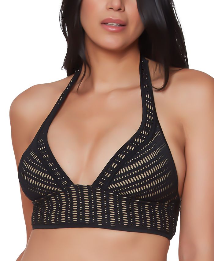 Bar III Women's Crochet Halter Bikini Top Swimsuit Black