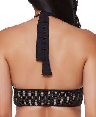 Bar III Women's Crochet Halter Bikini Top Swimsuit Black