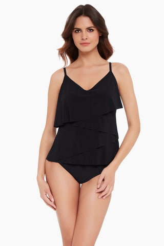 Beyond Control Women's Solid Citizen Tiered One Piece Swimsuit Black