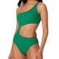 Bar III Women's Micro Rib One Shoulder Cutout One Piece Swimsuit Green Size Small