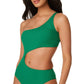 Bar III Women's Micro Rib One Shoulder Cutout One Piece Swimsuit Green Size Small