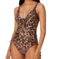 Bar III Women's Beach Cheetah Lace Up One Piece Swimsuit Brown Size Large