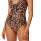 Bar III Women's Beach Cheetah Lace Up One Piece Swimsuit Brown Size Large