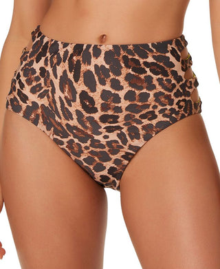 Bar Iii Women's Beach Cheetah Printed High Rise Bikini Bottoms Swimsuit Brown