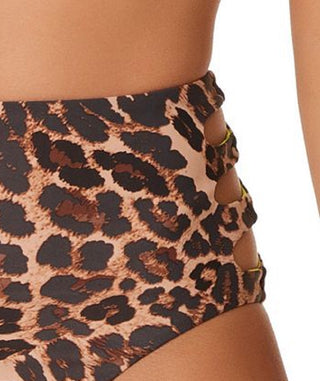 Bar Iii Women's Beach Cheetah Printed High Rise Bikini Bottoms Swimsuit Brown