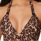 Bar Iii Women's Beach Cheetah Banded Halter Bikini Top Swimsuit Brown