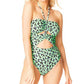 Jessica Simpson Women's Wild Thing Ruched Keyhole Front One Piece Swimsuit Black Size S
