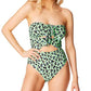 Jessica Simpson Women's Wild Thing Ruched Keyhole Front One Piece Swimsuit Black Size S