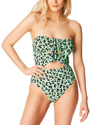 Jessica Simpson Women's Wild Thing Ruched Keyhole Front One Piece Swimsuit Black Size S