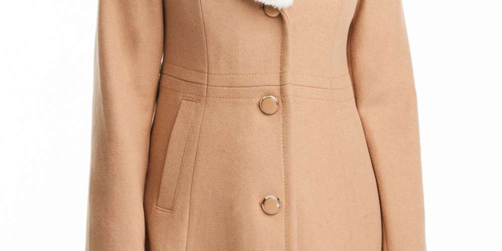 Kate Spade New York Women's Faux Fur Collar Walker Coat Brown Size Large