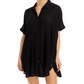 Aqua Women's  Swim Button-Down Swim Cover Up Tunic Black Size M