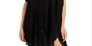 Aqua Women's  Swim Button-Down Swim Cover Up Tunic Black Size M