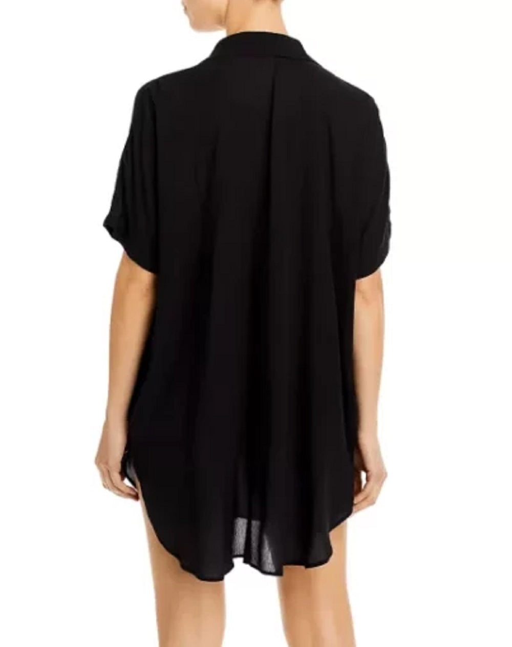 Aqua Women's Swim Button Down Swim Cover Up Tunic Black Size Large