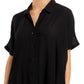 Aqua Women's Swim Button Down Swim Cover Up Tunic Black Size Large