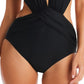 Bar III Women's Drape Front Open Back Tummy Control Monokini Swimsuit Black Size Medium