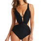 Bar III Women's Drape Front Open Back Tummy Control Monokini Swimsuit Black Size Medium