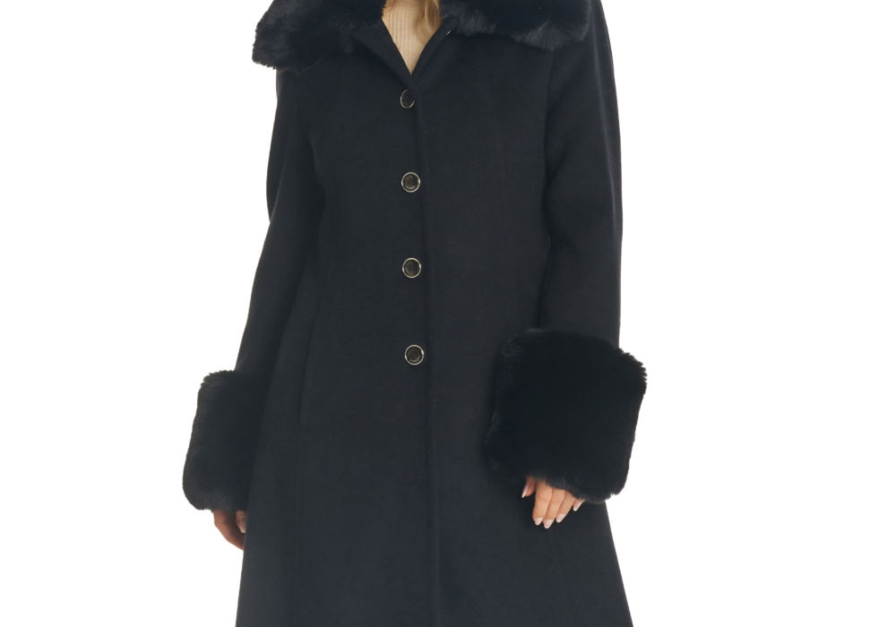 Vince Camuto Women's Black Faux Fur Trimmed Coat Size M