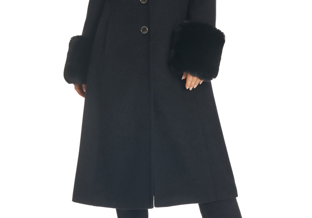 Vince Camuto Women's Black Faux Fur Trimmed Coat Size M