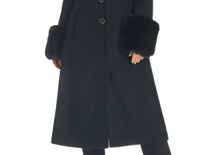 Vince Camuto Women's Black Faux Fur Trimmed Coat Size M