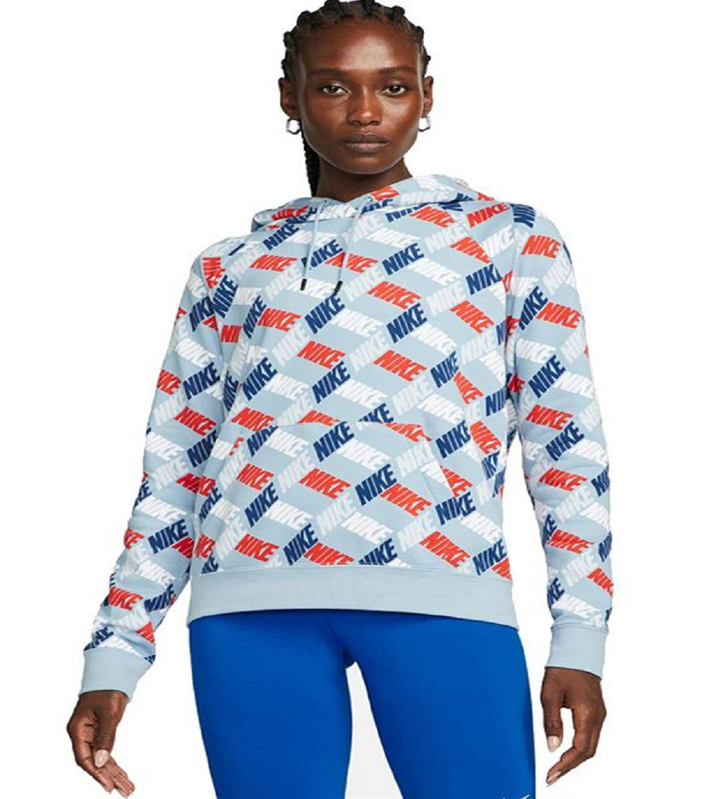 Nike Women's Sportswear Essentials Printed Hoodie Blue Size Large
