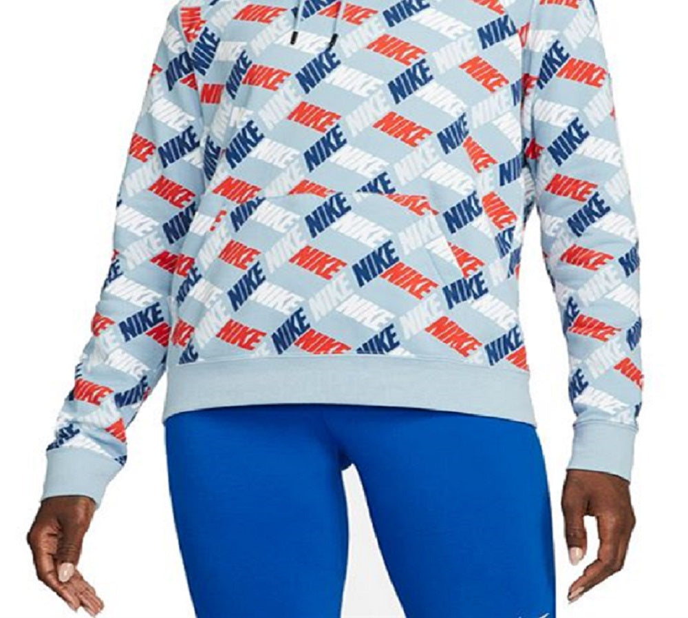 Nike Women's Sportswear Essentials Printed Hoodie Blue Size Large