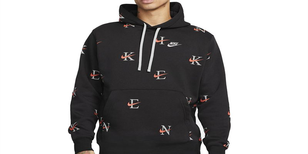 Nike Men's Printed Club Fleece Hoodie Black  Size Small