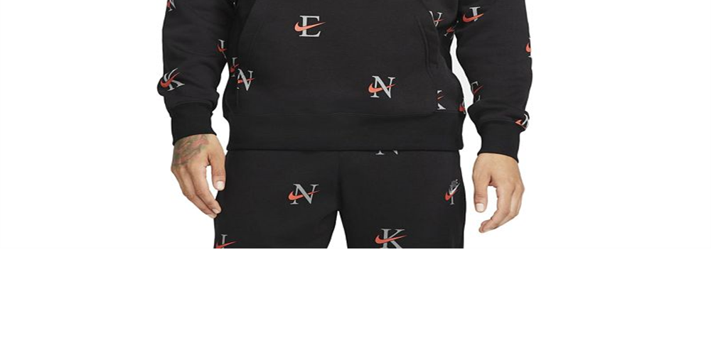 Nike Men's Printed Club Fleece Hoodie Black Size XX-Large