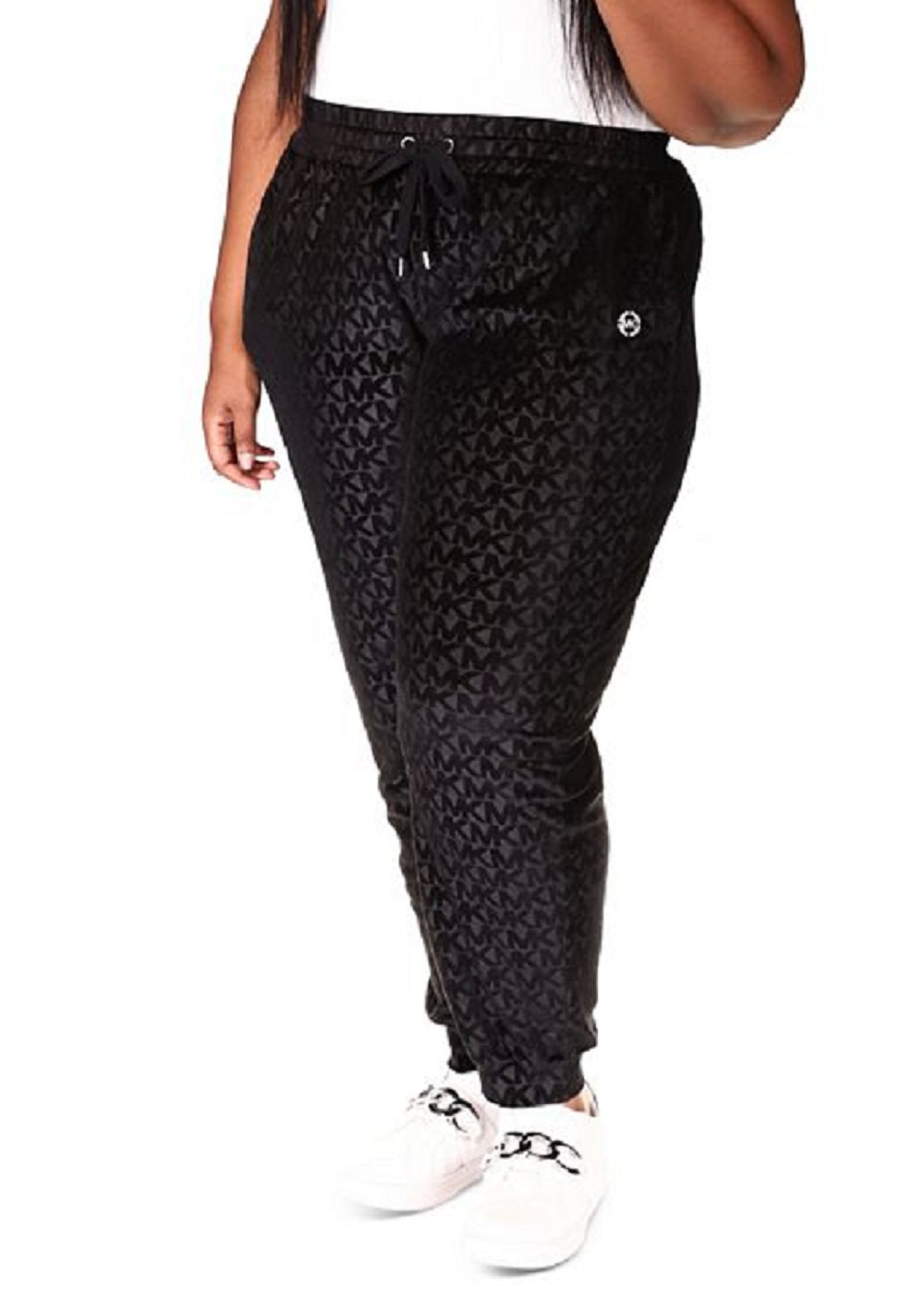 Michael Kors Women's Velour Embossed Jogger Pants Black Size 4X