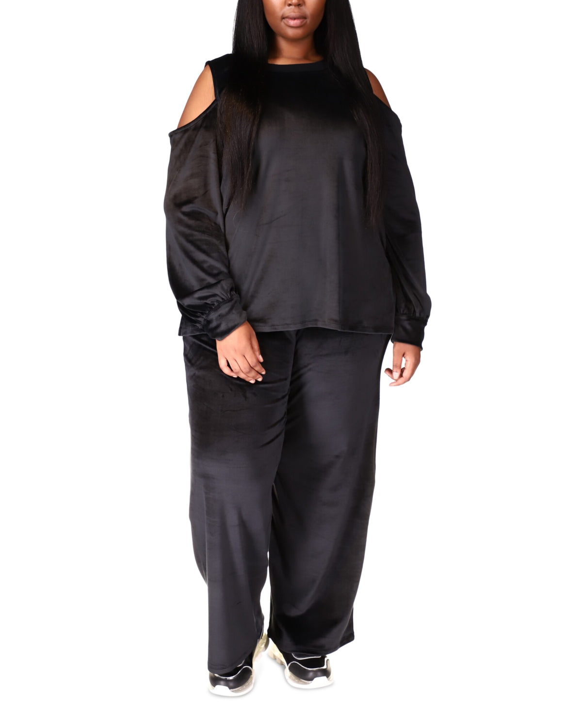 Michael Kors Women's Cold Shoulder Velour Sweatshirt Black Size 0X