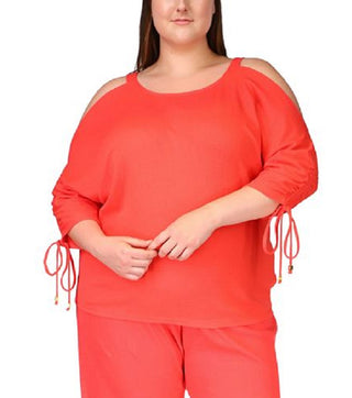 Michael Kors Women's Plus Cutout Lace Up Top Red Size 3X