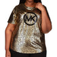 Michael Kors Women's Metallic Foil Logo Print T-Shirt Gray Size 0X