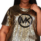 Michael Kors Women's Metallic Foil Logo Print T-Shirt Gray Size 0X