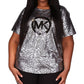 Michael Kors Women's Metallic Foil Logo Print T-Shirt Gray Size 1X