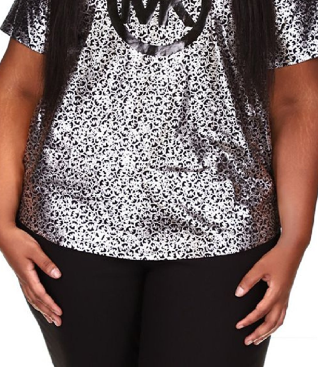 Michael Kors Women's Metallic Foil Logo Print T-Shirt Gray Size 1X