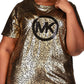 Michael Kors Women's Metallic Foil Logo Print T-Shirt Black Size 2X