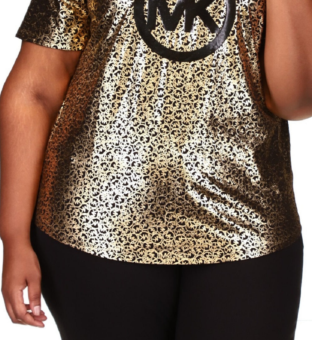 Michael Kors Women's Metallic Foil Logo Print T-Shirt Black Size 2X