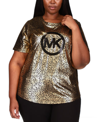 Michael Kors Women's Metallic Foil Logo Print T-Shirt Black Size 2X