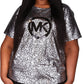 Michael Kors Women's Metallic Foil Logo Print T-Shirt Gray Size 2X