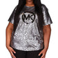 Michael Kors Women's Metallic Foil Logo Print T-Shirt Gray Size 2X