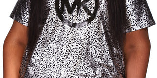 Michael Kors Women's Metallic Foil Logo Print T-Shirt Gray Size 3X