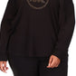 Michael Kors Women's Rhinestone Logo Waffle Knit T-Shirt Black